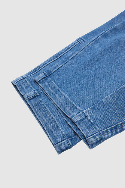Wash Pocket Side Mid Waist Barrel Leg Capri Jeans Without Belt