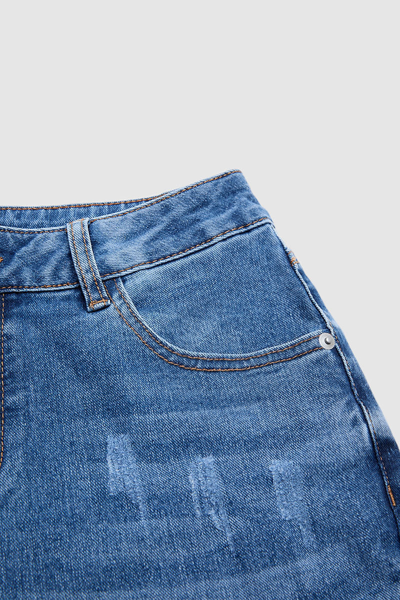 Wash Ripped Raw Hem Mid Rise Straight Leg Crop Jeans