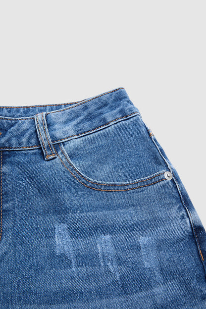 Wash Ripped Raw Hem Mid Rise Straight Leg Crop Jeans