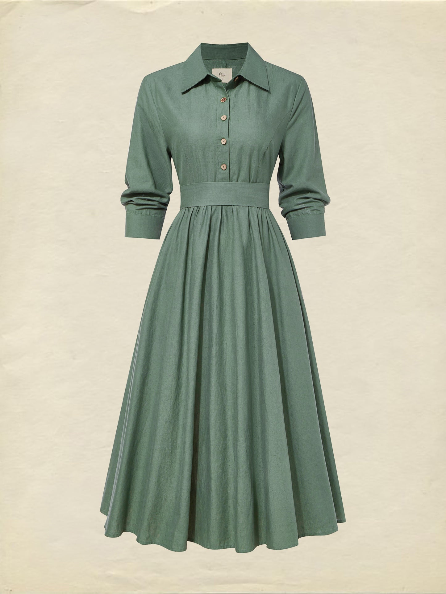 Robe mi-longue en lin, manches courtes, mélange de lin, unie, Renaissance, vert