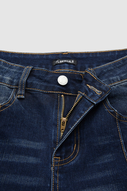 Wash Seam Front Mid Rise Straight Leg Jeans
