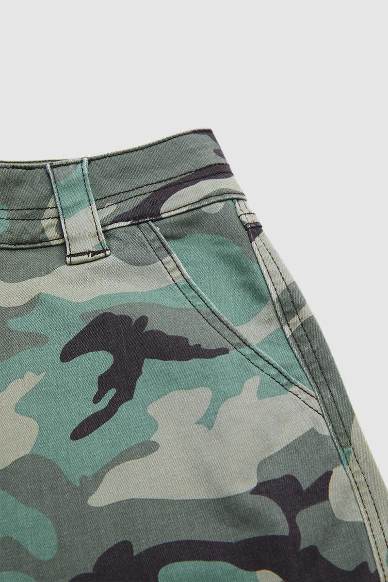 Camo Print Flap Pocket Mid Waist Straight Leg Cargo Pants
