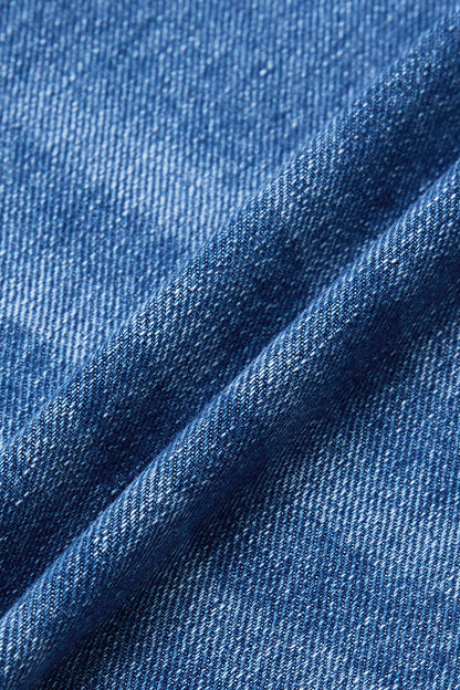 Wash Side Button Detail Split Mid Waist Wide Leg Jeans Without Belt