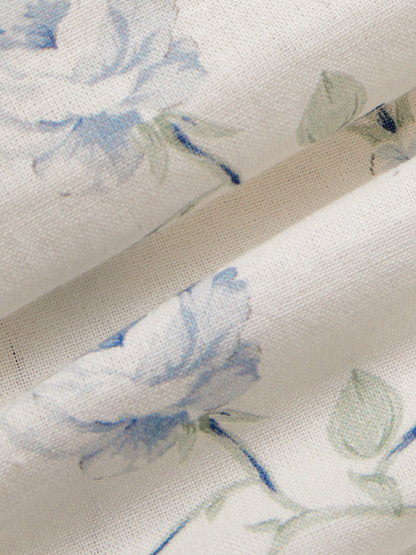 Robe longue en lin, Manches 3/4, Col en V, Mélange de lin, Bleu