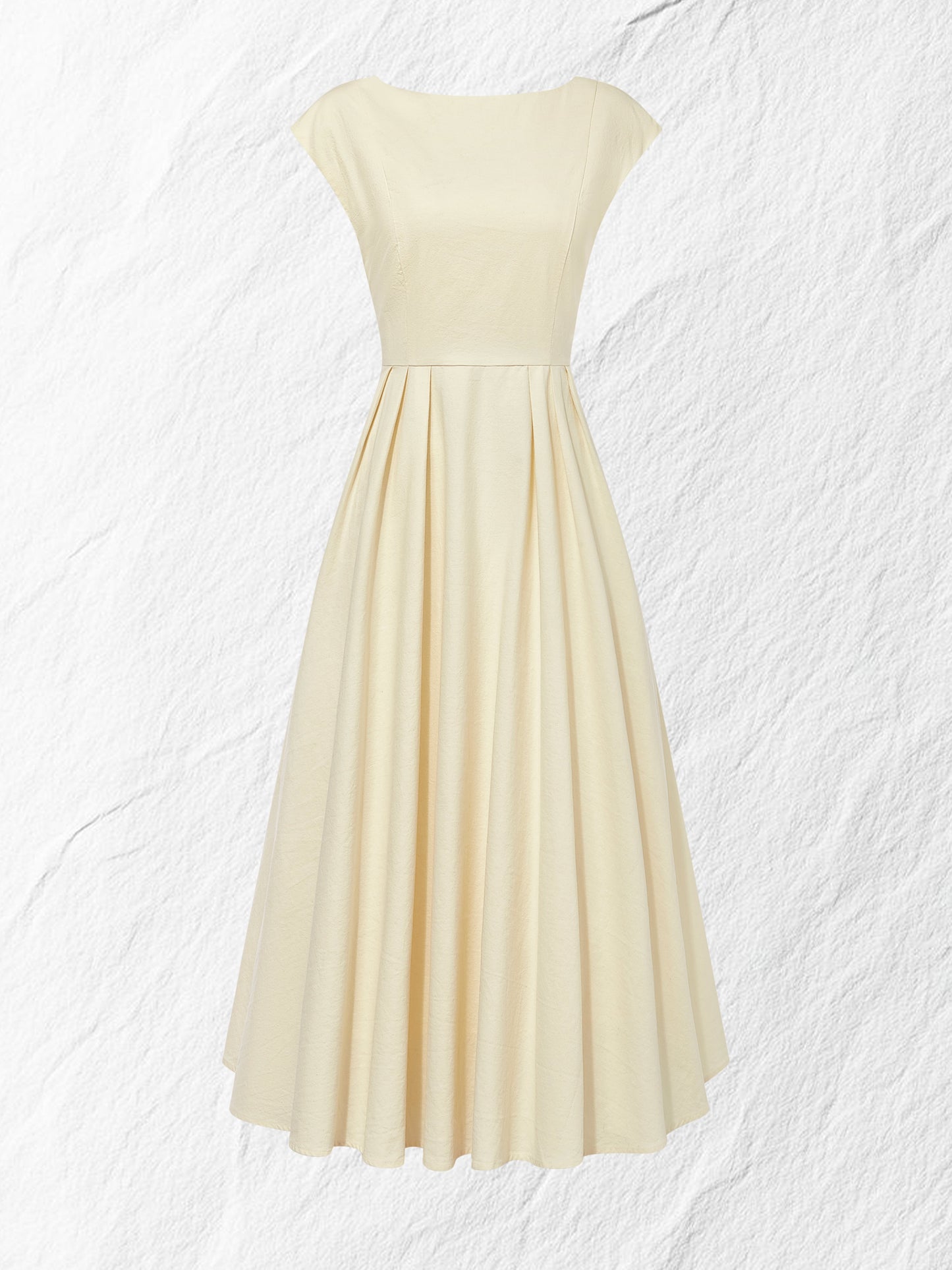 Robe midi en lin, manches courtes, col bateau, unie, vintage, blanc cassé