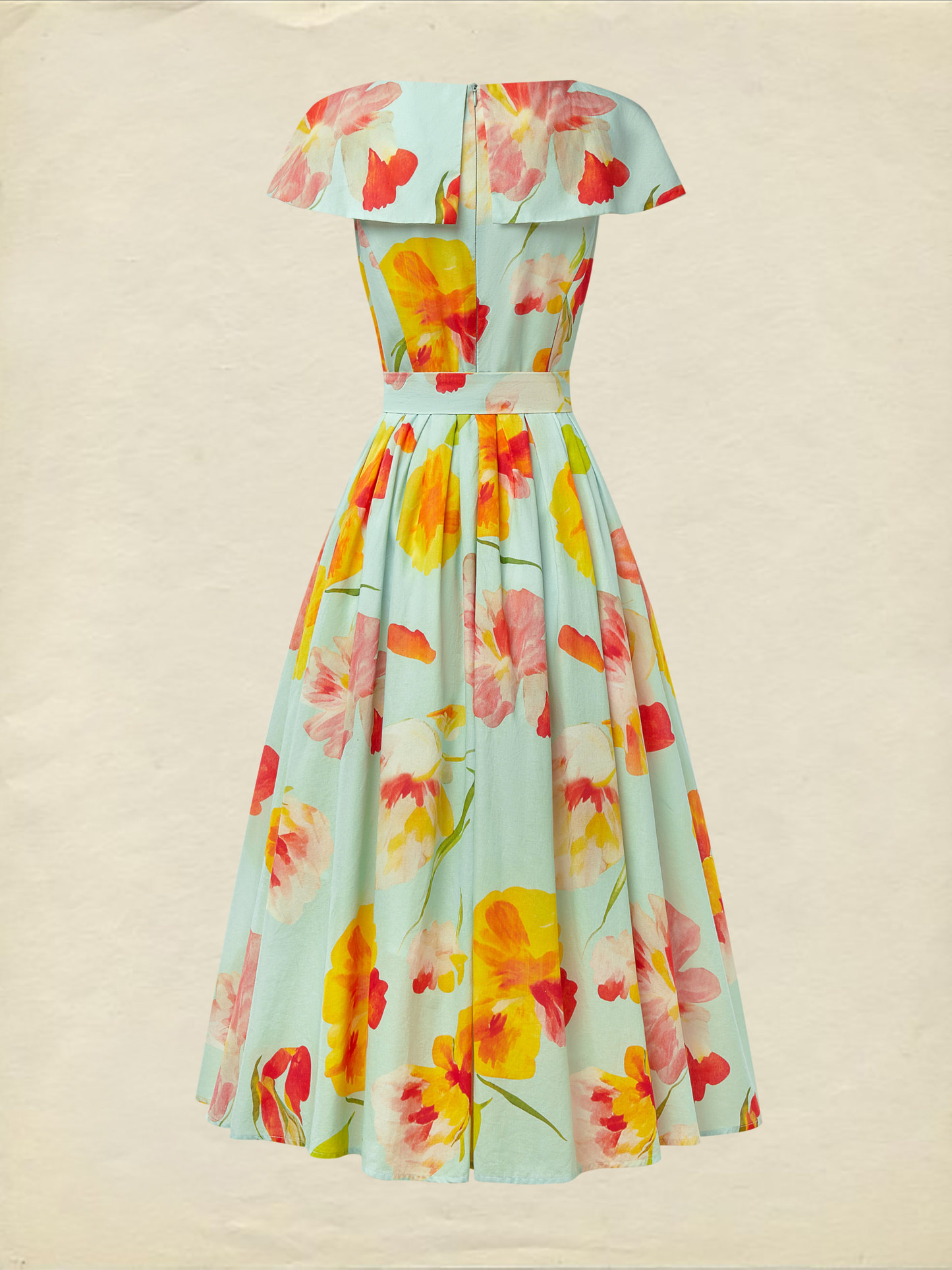 Robe Midi en Lin, Manches Courtes, Col V, Florale, Poches, Vacances, Vintage, Vert
