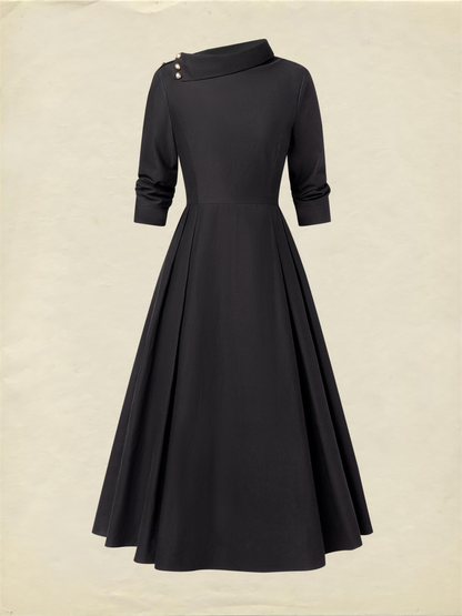 Robe midi en coton, manches courtes, col châle, unie, poches, vintage, cramoisie
