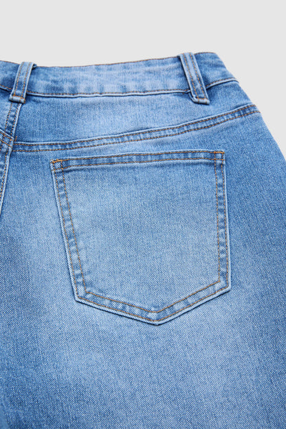Wash Stitch Detail Mid Waist Straight Leg Cropped Jeans Without Belt