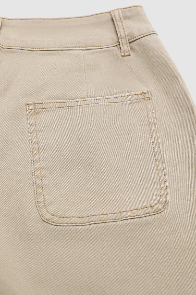 Solid Patch Pocket Mid Rise Straight Leg Crop Pants