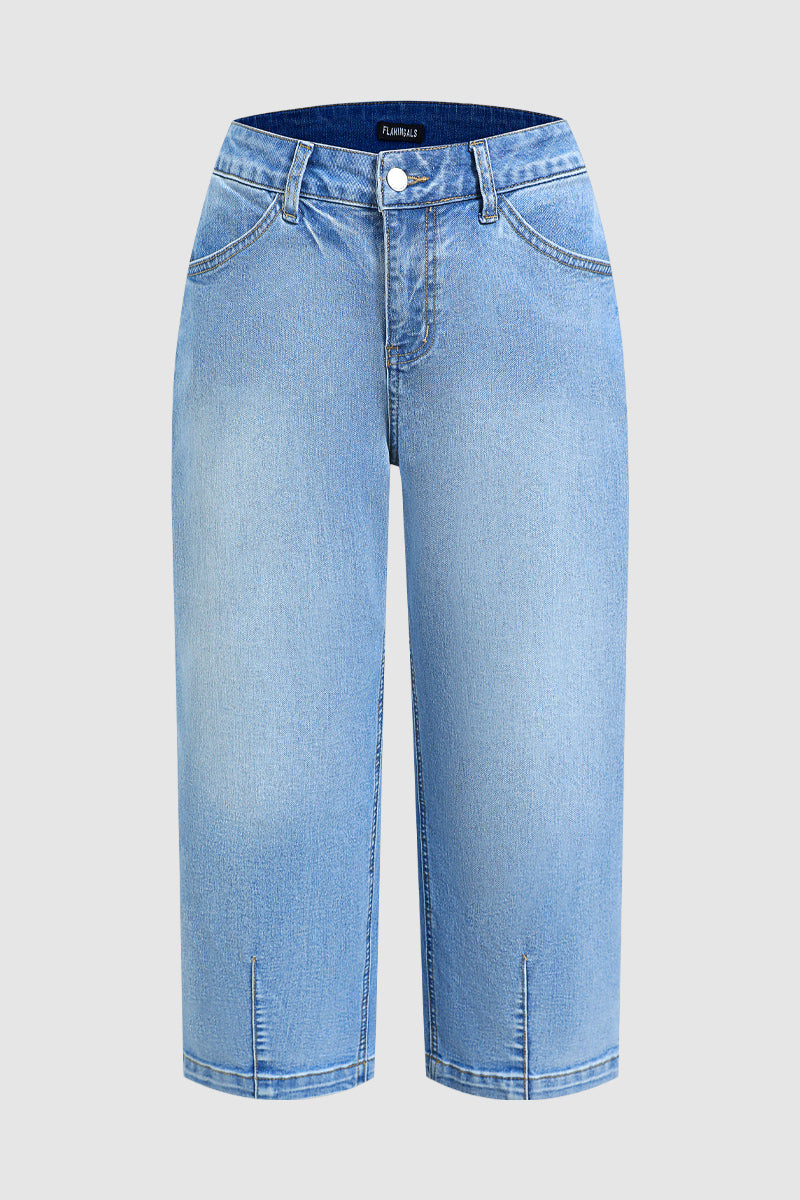 Wash Stitch Detail Mid Waist Tapered Crop Jeans
