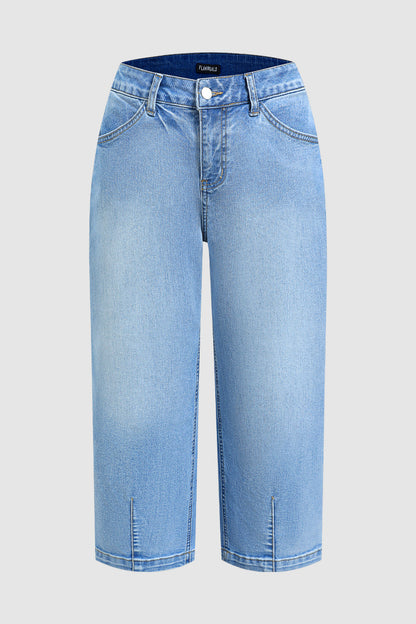 Wash Stitch Detail Mid Waist Tapered Crop Jeans