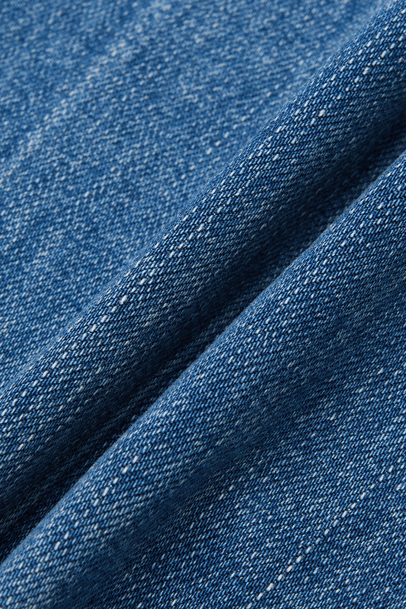 Wash Patch Pocket Dual Button Mid Rise Barrel Leg Crop Jeans