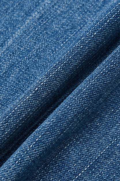 Wash Patch Pocket Dual Button Mid Rise Barrel Leg Crop Jeans