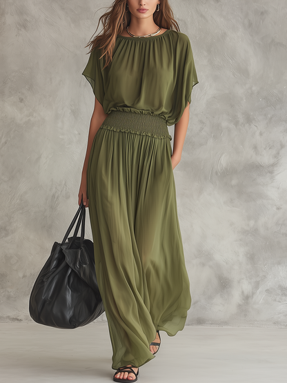 Robe longue décontractée à taille smockée