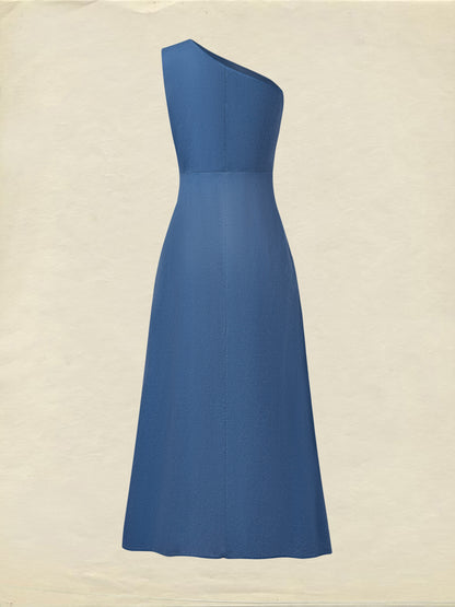 Robe longue en lin, sans manches, asymétrique, unie, avec ceinture, style vintage français, bleu roi