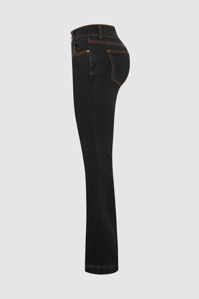 Double Button Stitch Detail High Waist Bootcut Jeans