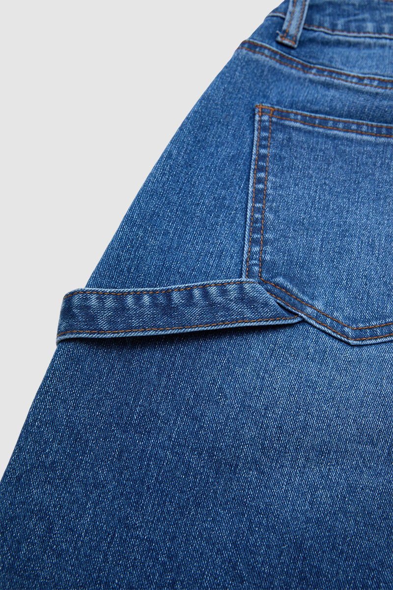 Wash Ripped Patch Pocket High Rise Denim Bermuda Shorts