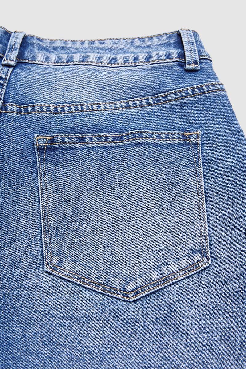 Floral Embroidery Scallop Trim Mid Rise Wide Leg Crop Jeans