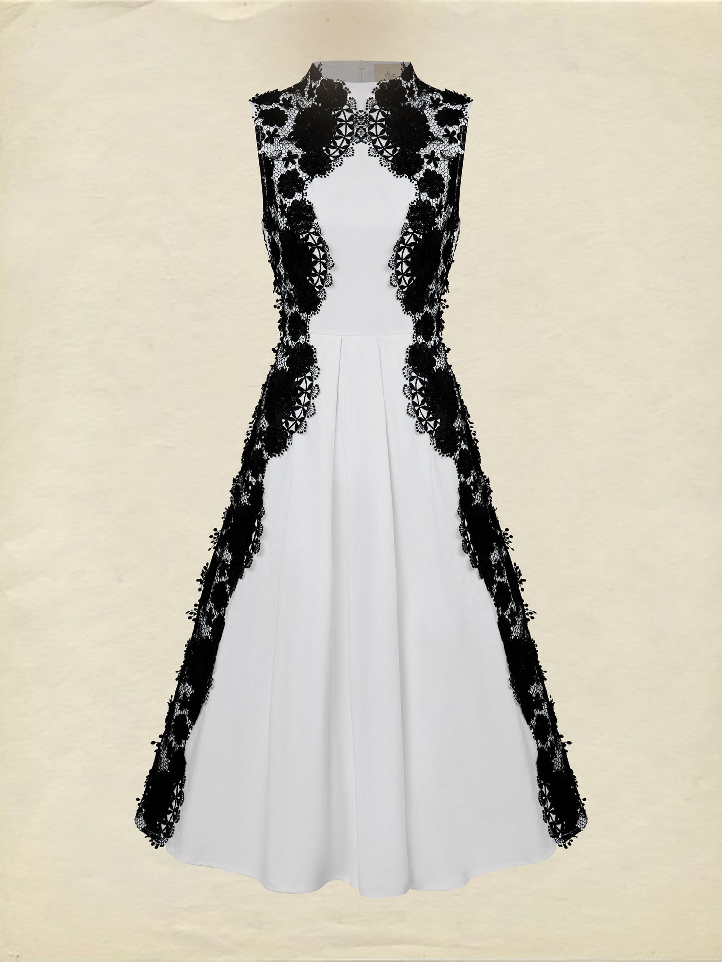 Robe midi en coton, sans manches, col montant, unie, dentelle, vintage français, blanche