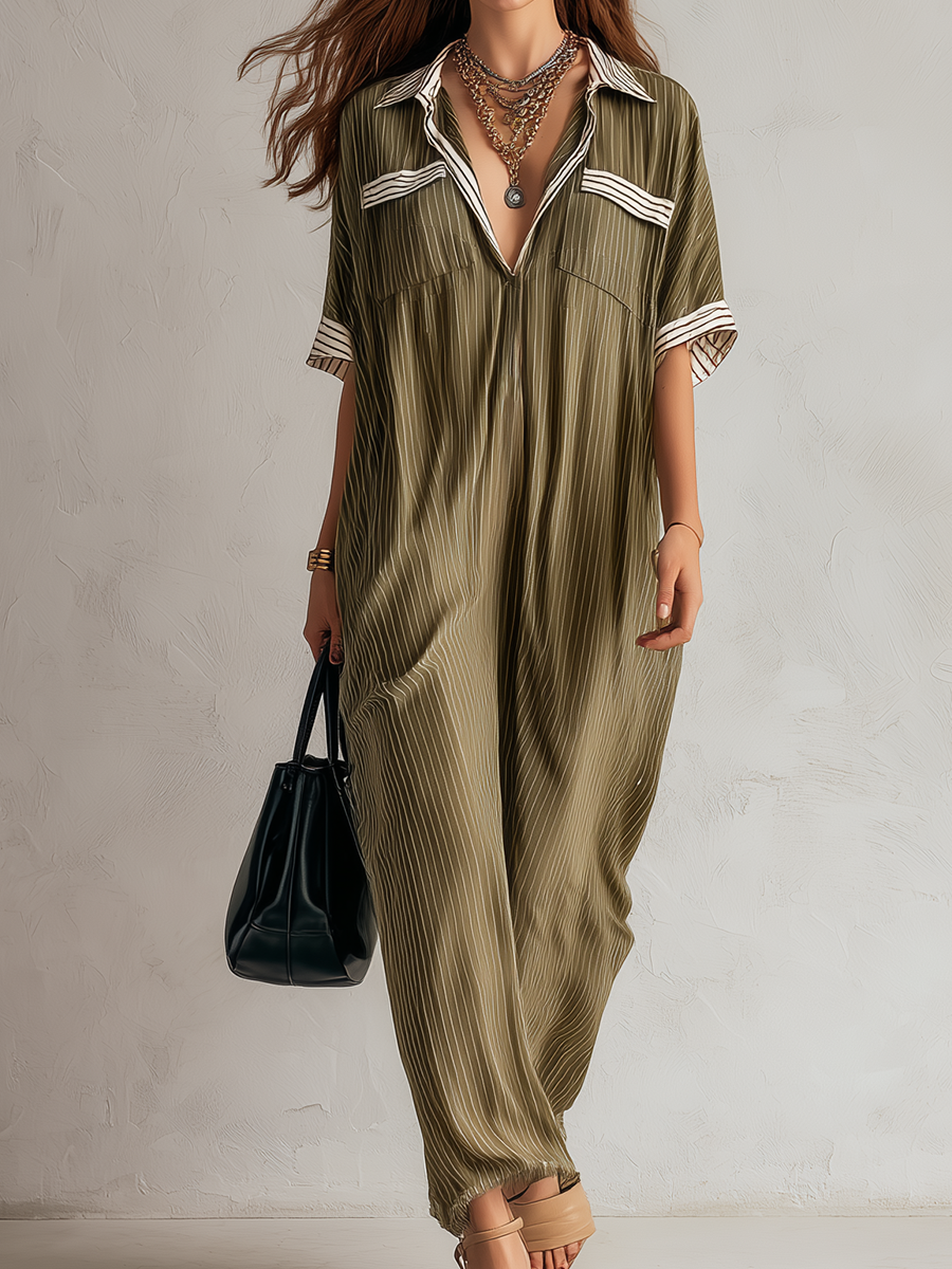 Robe longue plissée décontractée Sophisticated Olive