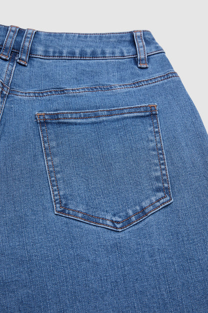 Wash Roll Hem Patched Pocket High Waist Tapered Crop Jeans
