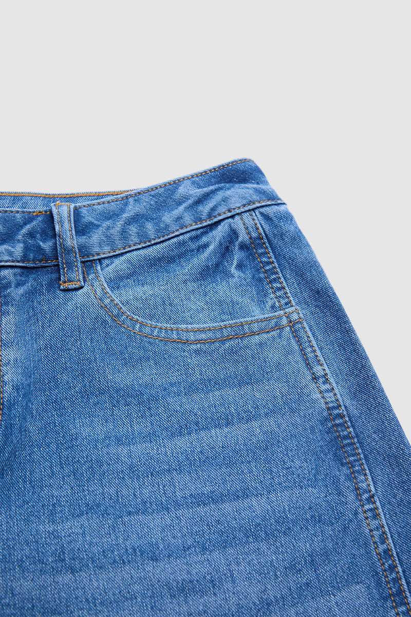 Wash Seam Side Split Hem High Rise Wide Leg Jeans