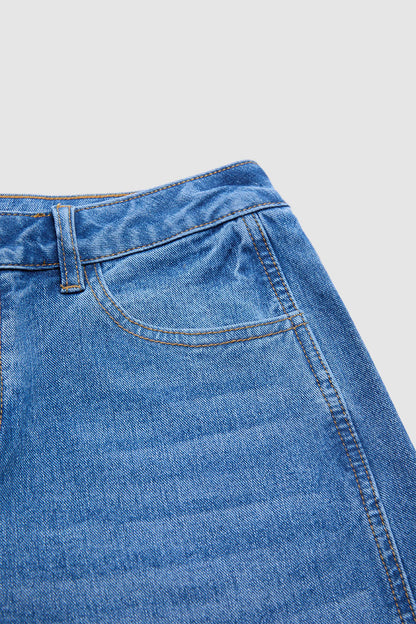 Wash Seam Side Split Hem High Rise Wide Leg Jeans