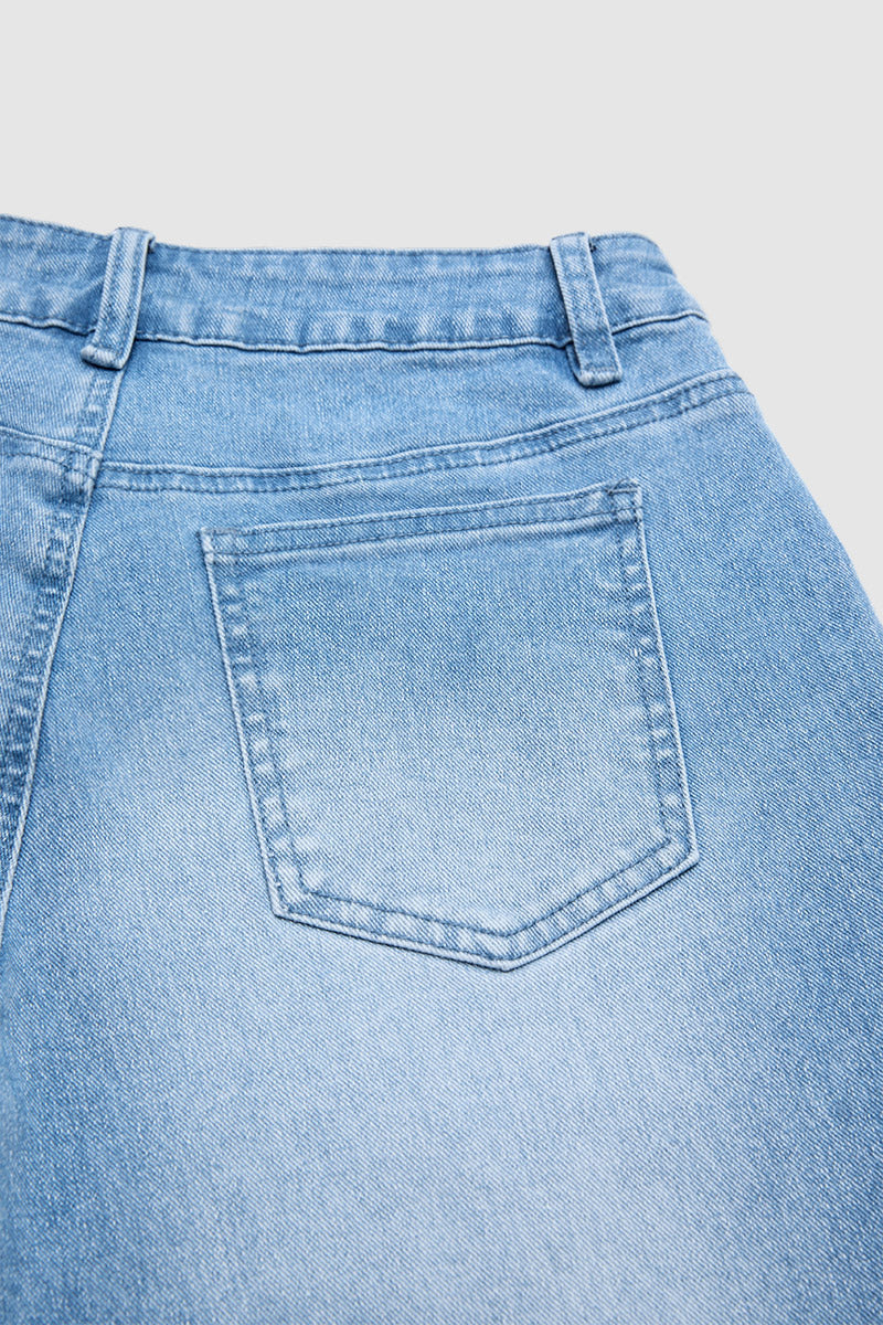 Roll Hem Mid Waist Straight Leg Crop Jeans Without Belt