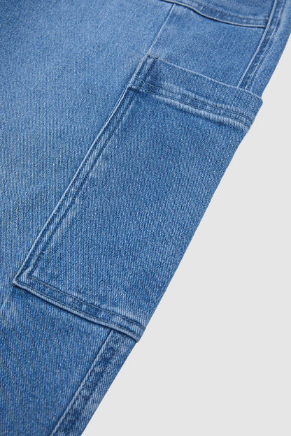 Wash Pocket Side Mid Waist Barrel Leg Capri Jeans Without Belt