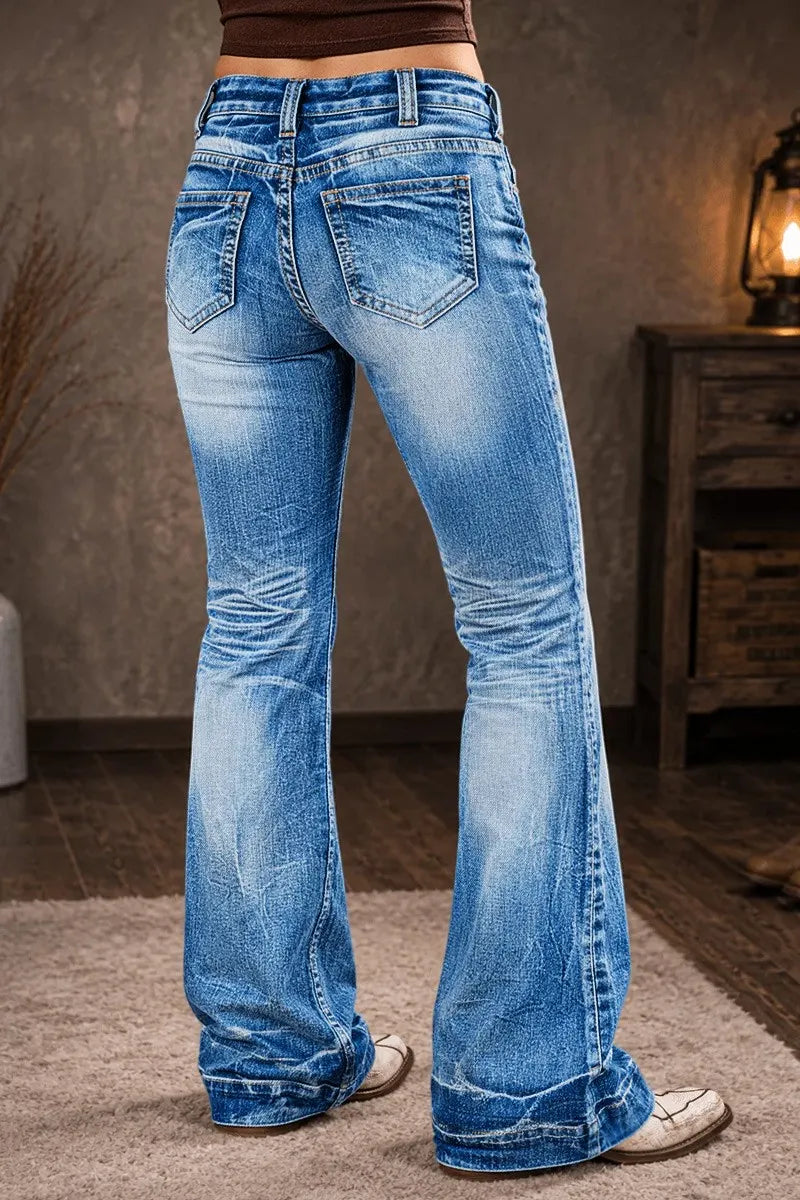 Wash Mid Waist Bootcut Jeans