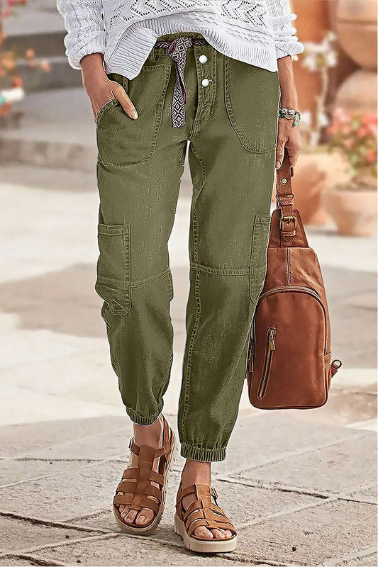 Multi Pocket Button Fly Mid Rise Straight Leg Crop Jeans Without Belt