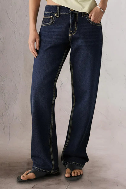 Wash Multi Pocket Mid Rise Straight Leg Jeans