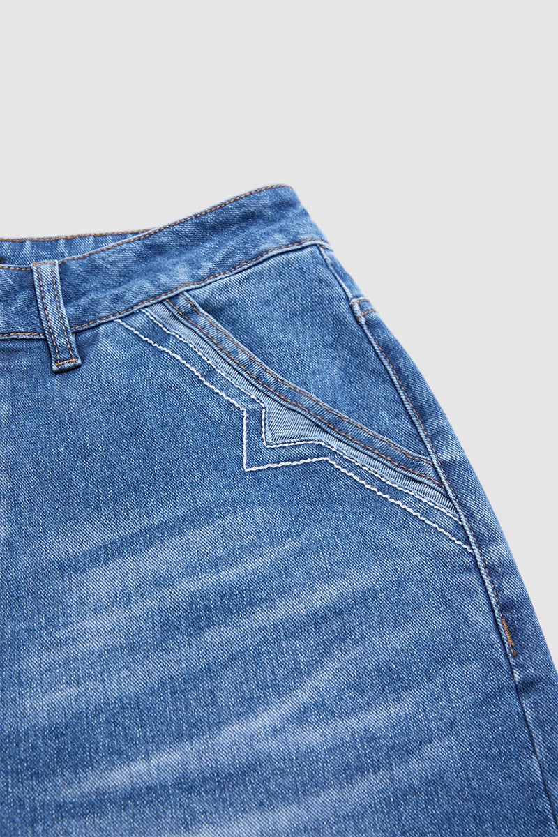 Wash Side Button Detail Split Mid Waist Wide Leg Jeans Without Belt