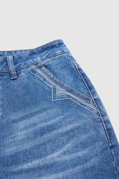 Wash Side Button Detail Split Mid Waist Wide Leg Jeans Without Belt