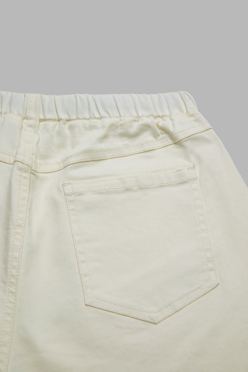 Solid Patch Pocket Drawstring Elastic Mid Waist Wide Leg Cropped Pants