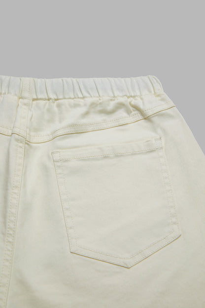 Solid Patch Pocket Drawstring Elastic Mid Waist Wide Leg Cropped Pants