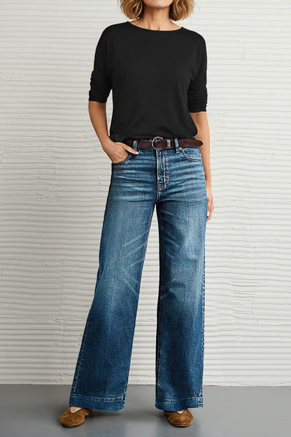 Wash Mid Waist Wide Leg Jeans Without Belt