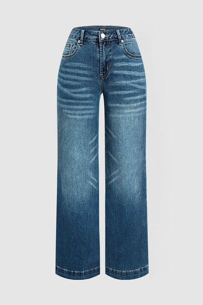 Wash Mid Waist Wide Leg Jeans Without Belt