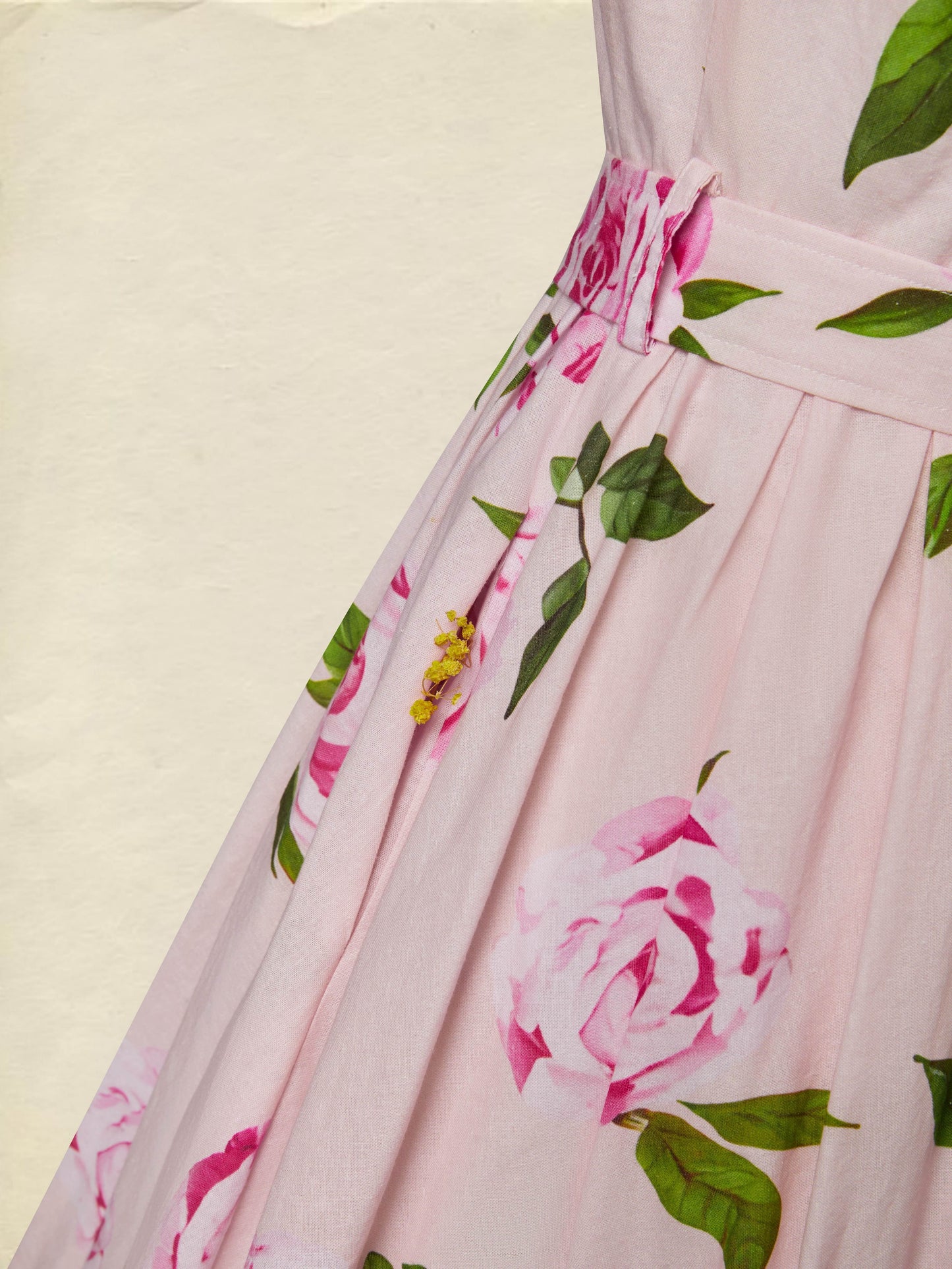 Robe midi en lin, manches longues, col en V, motif floral, ceinture, vacances, vintage, rose clair