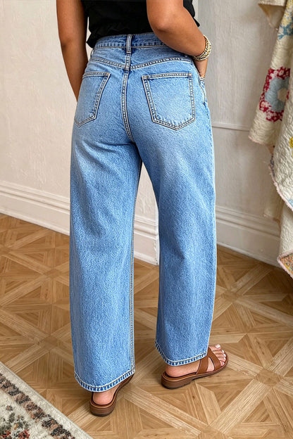 Wash Plant Embroidery Mid Waist Barrel Leg  Jeans