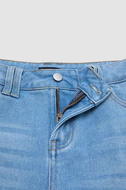 Wash Floral Embroidery Mid Rise Denim Bermuda Shorts