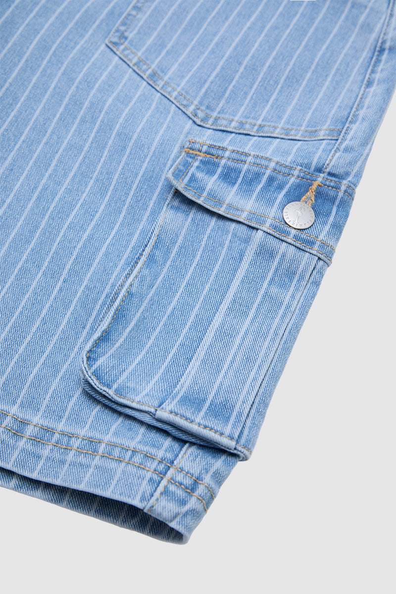 Pinstriped Flap Pocket High  Waist Denim Bermuda Shorts