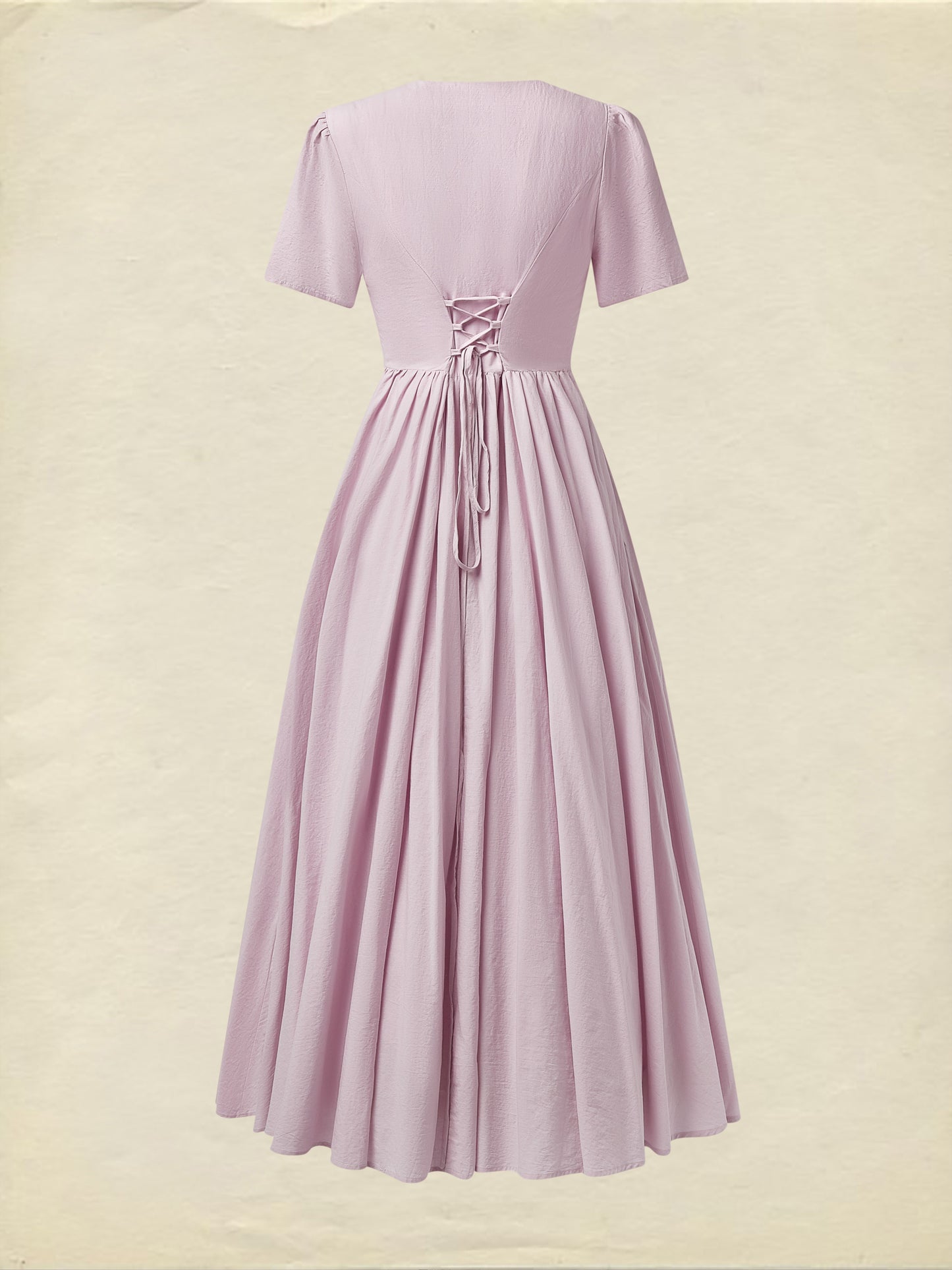 Robe longue en coton, manches courtes, col en V, unie, style vintage, violette
