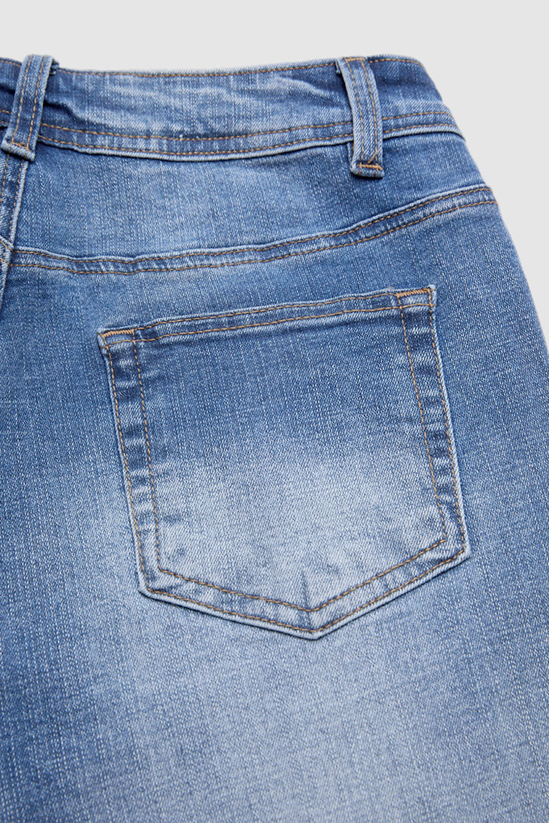 Wash Ripped Mid Rise Bootcut Jeans