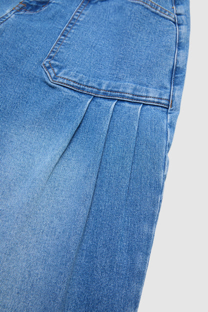 Wash Drawstring Hem Mid Rise Cropped Wide Leg Jeans