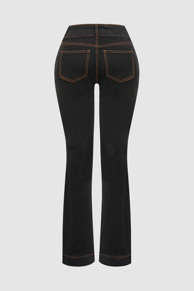 Double Button Stitch Detail High Waist Bootcut Jeans