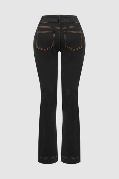 Double Button Stitch Detail High Waist Bootcut Jeans