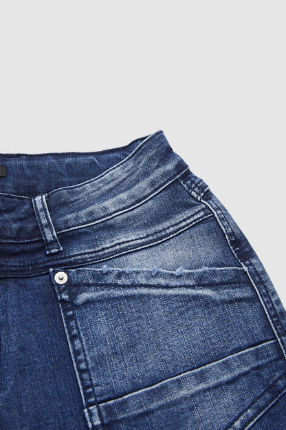 Wash Stitch Detail Flap Pocket High Waist Straight Leg Jeans