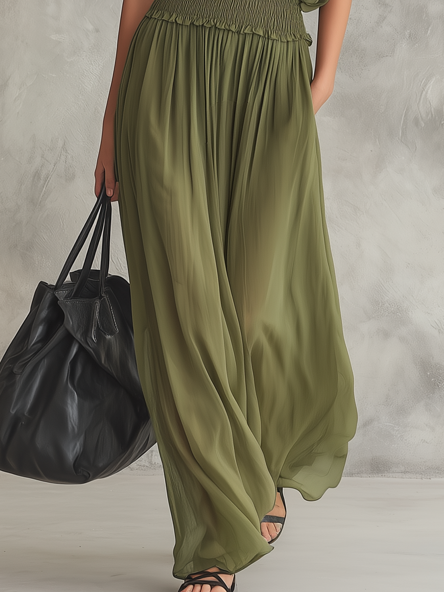 Robe longue décontractée à taille smockée