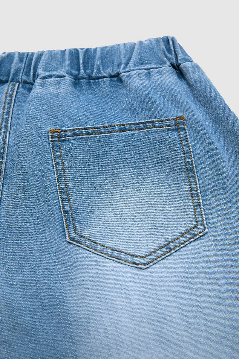Wash Seam Elastic Mid Rise Wide Leg Crop Barrel Jeans
